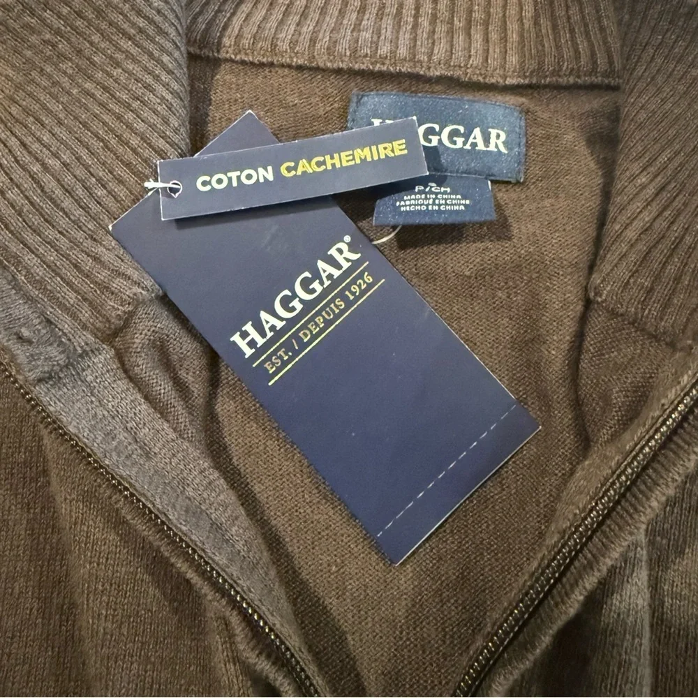 Haggar Cashmere Sweater cotton Brown Zip Up Classic Knit Men's Size S - Picture 10 of 10